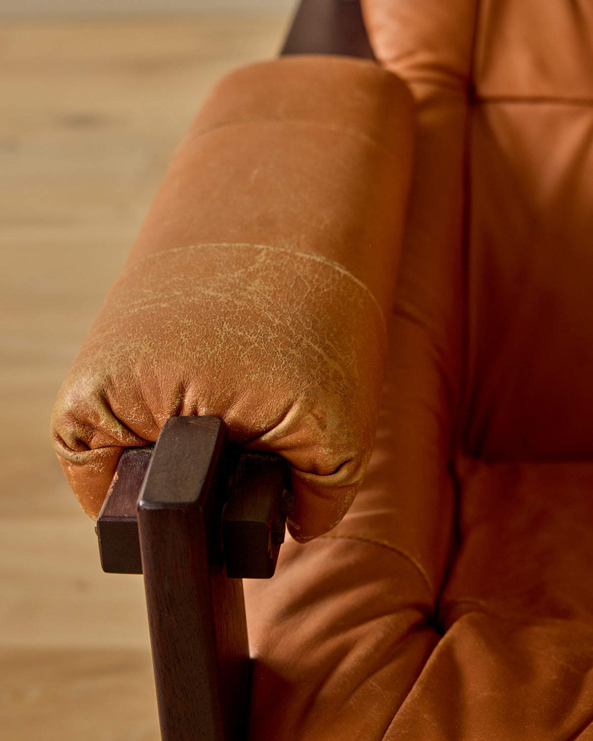 Rosewood + Butterscotch Leather Sofa by Percival Lafer