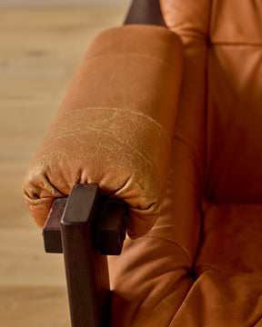 Rosewood + Butterscotch Leather Sofa by Percival Lafer