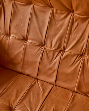 Rosewood + Butterscotch Leather Sofa by Percival Lafer