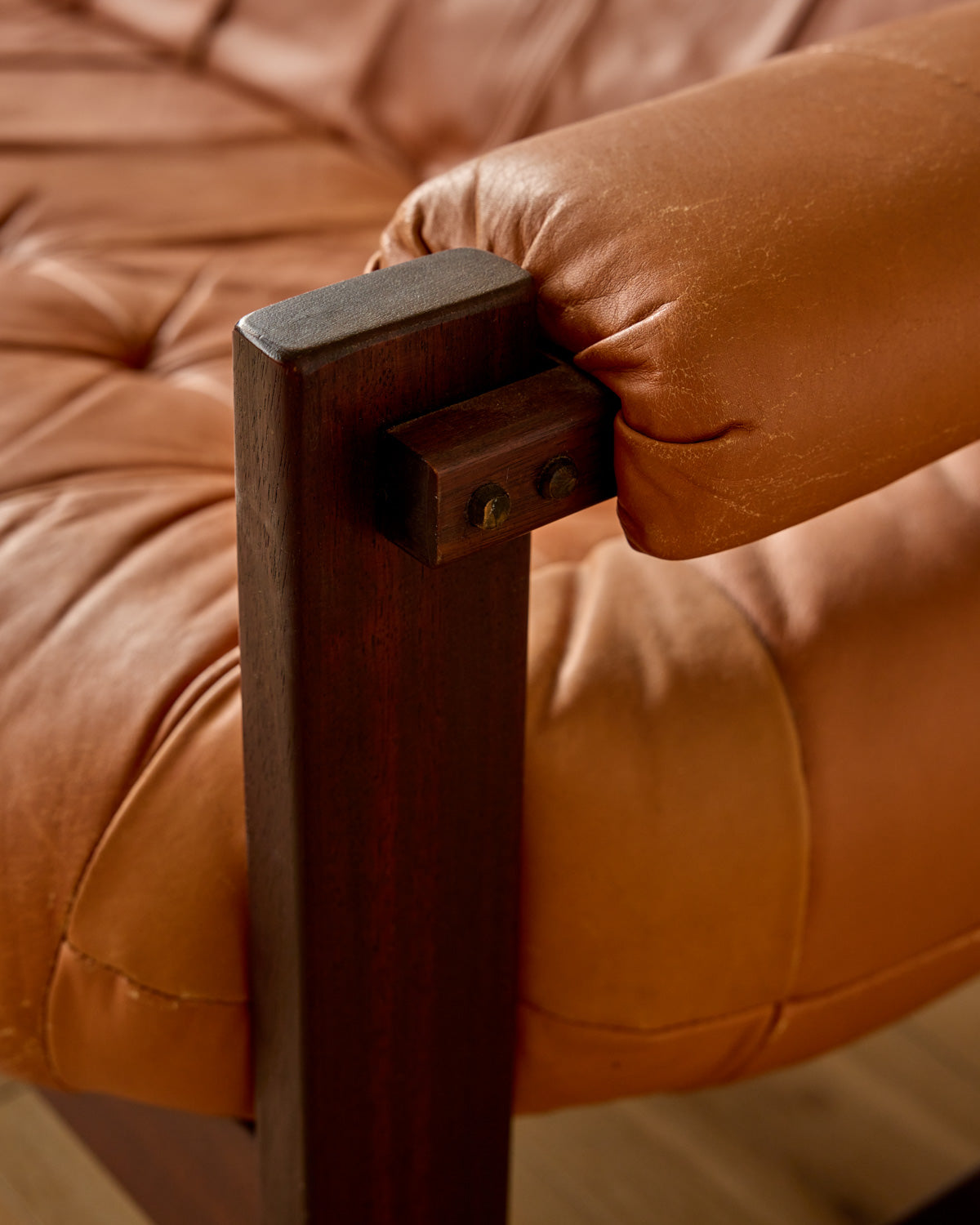Rosewood + Butterscotch Leather Sofa by Percival Lafer