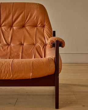 Rosewood + Butterscotch Leather Sofa by Percival Lafer