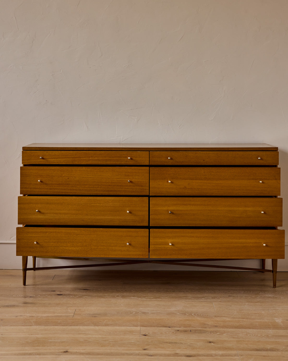 Mid-Century Brass "X" Base Double Dresser by Paul McCobb II