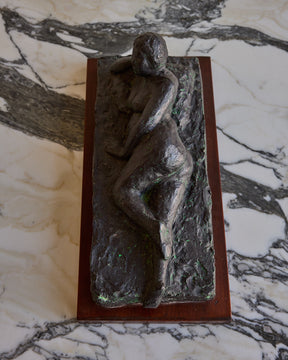 Reclining Figure Sculpture with Wooden Base