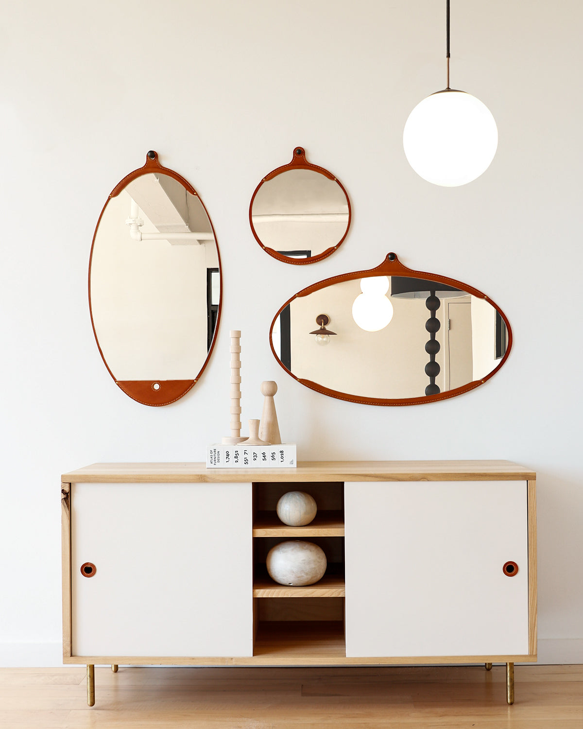 Fairmount Leather Wide Oval Mirror - Tan