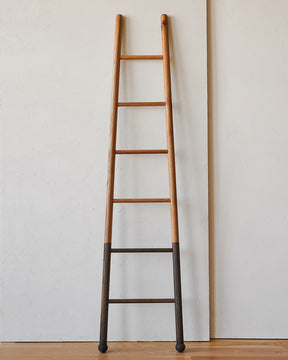 Reclaimed white oak decorative ladder from Lostine. Simple interior design, made in the USA. Warm American Modern Design