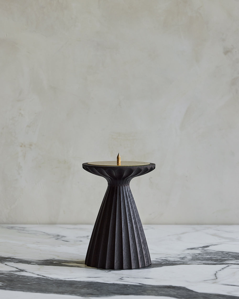 Tall grooved dark wash maple wooden pillar candle holder with brass accents #wood-finish_dark wash maple #size_tall