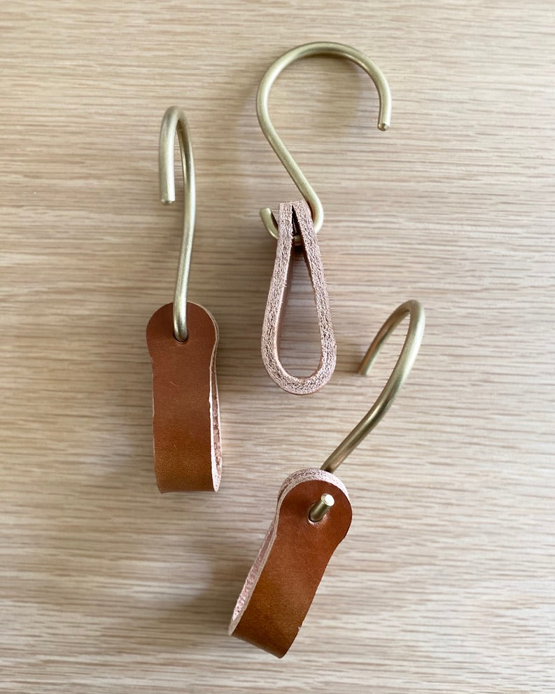 Uxcell PU Leather S Shelf Camping Hook Metal Hanger For Hanging Pots Pans, Brown 2 Pack