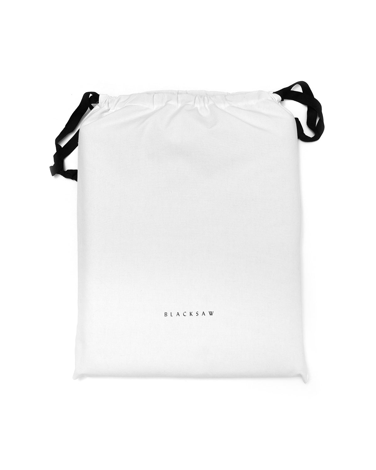White dustbag with black ribbon drawstring included