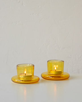 Handmade yellow glass tea light holder
