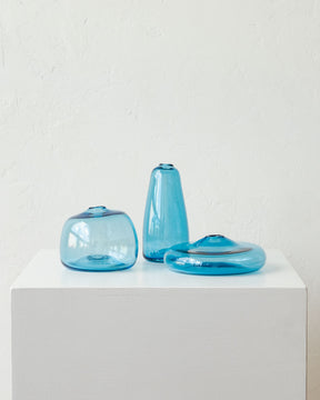 Handmade blue glass vase. Bud vase, glass vessel