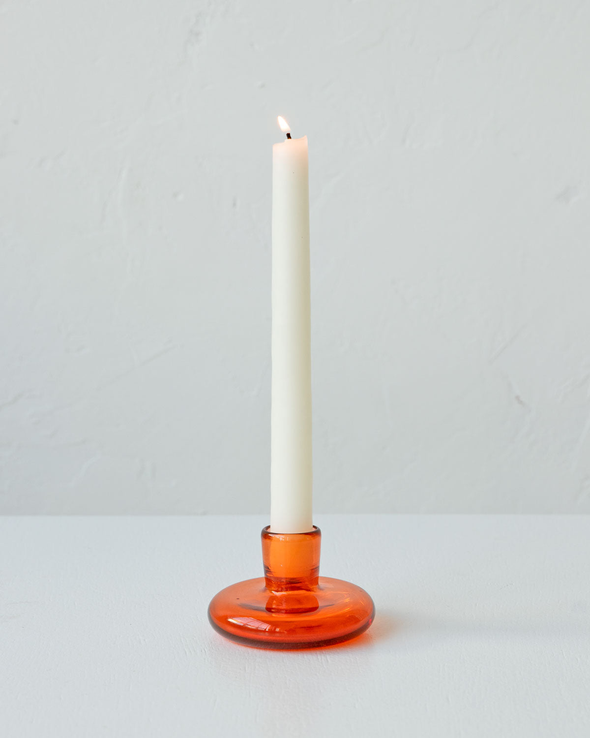 Short orange glass candlestick holder, handmade glass taper candle holder