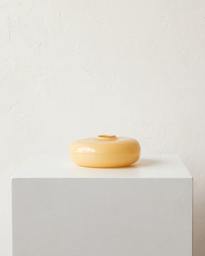 Handmade opaque sandy yellow glass vase. Bud vase, glass vessel