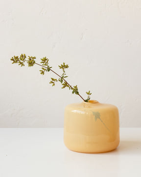 Handmade opaque sandy yellow glass vase. Bud vase, glass vessel