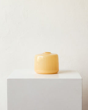 Handmade opaque sandy yellow glass vase. Bud vase, glass vessel