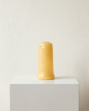 Handmade opaque sandy yellow glass vase. Bud vase, glass vessel