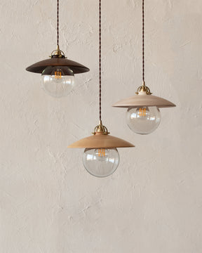 Pendant light with large clear glass globe and decorative wooden natural maple shade