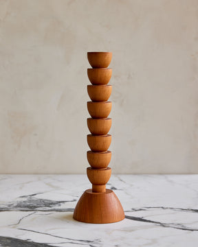Cherry tall Albert wooden candle holder with sculptural design