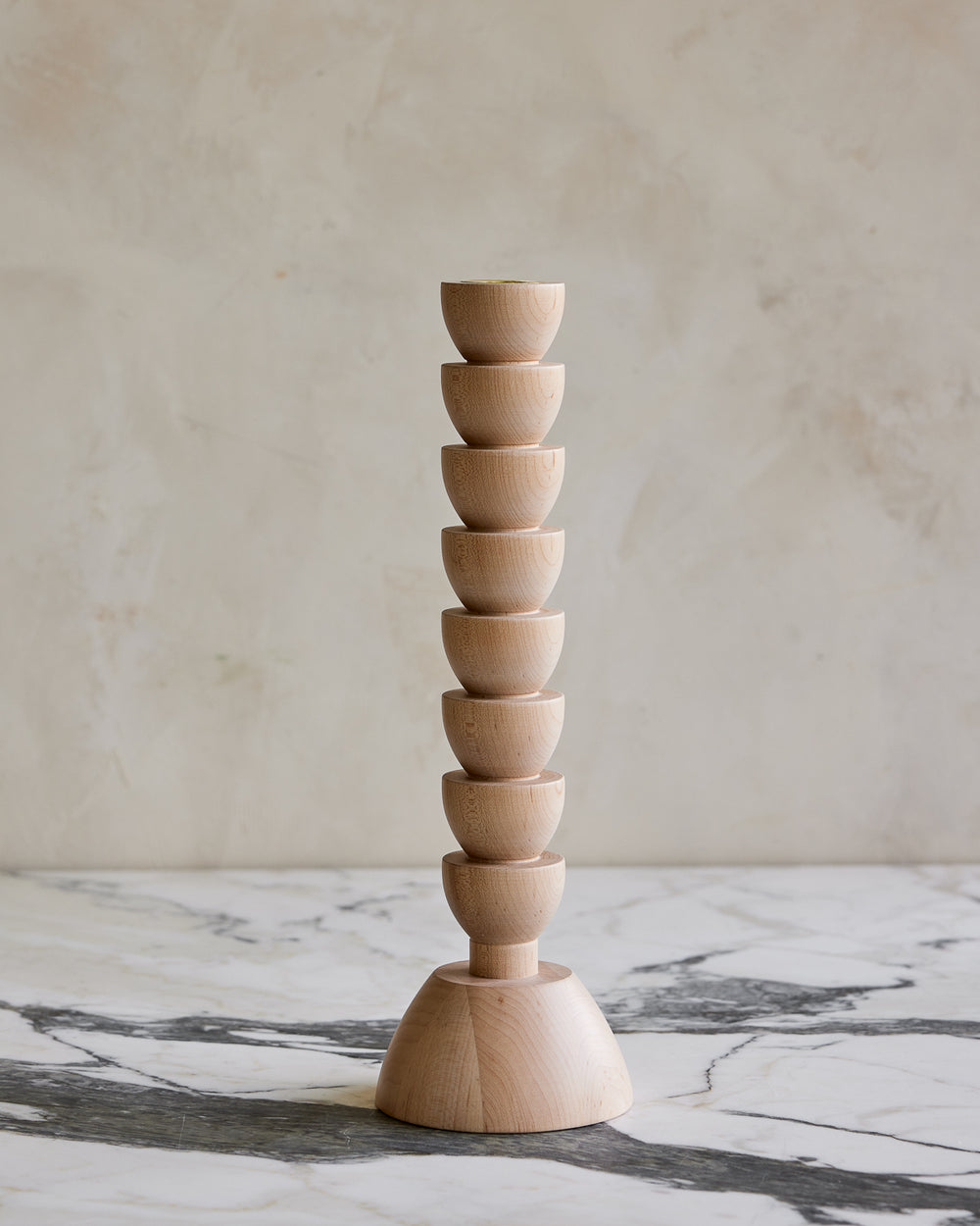 Tall maple Albert wooden candle holder with sculptural design #style_albert