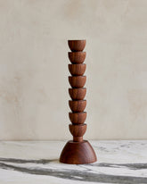 Black walnut tall Albert wooden candle holder with sculptural design