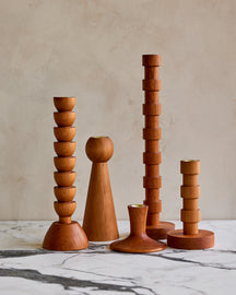 Collection of wooden cherry candle holders