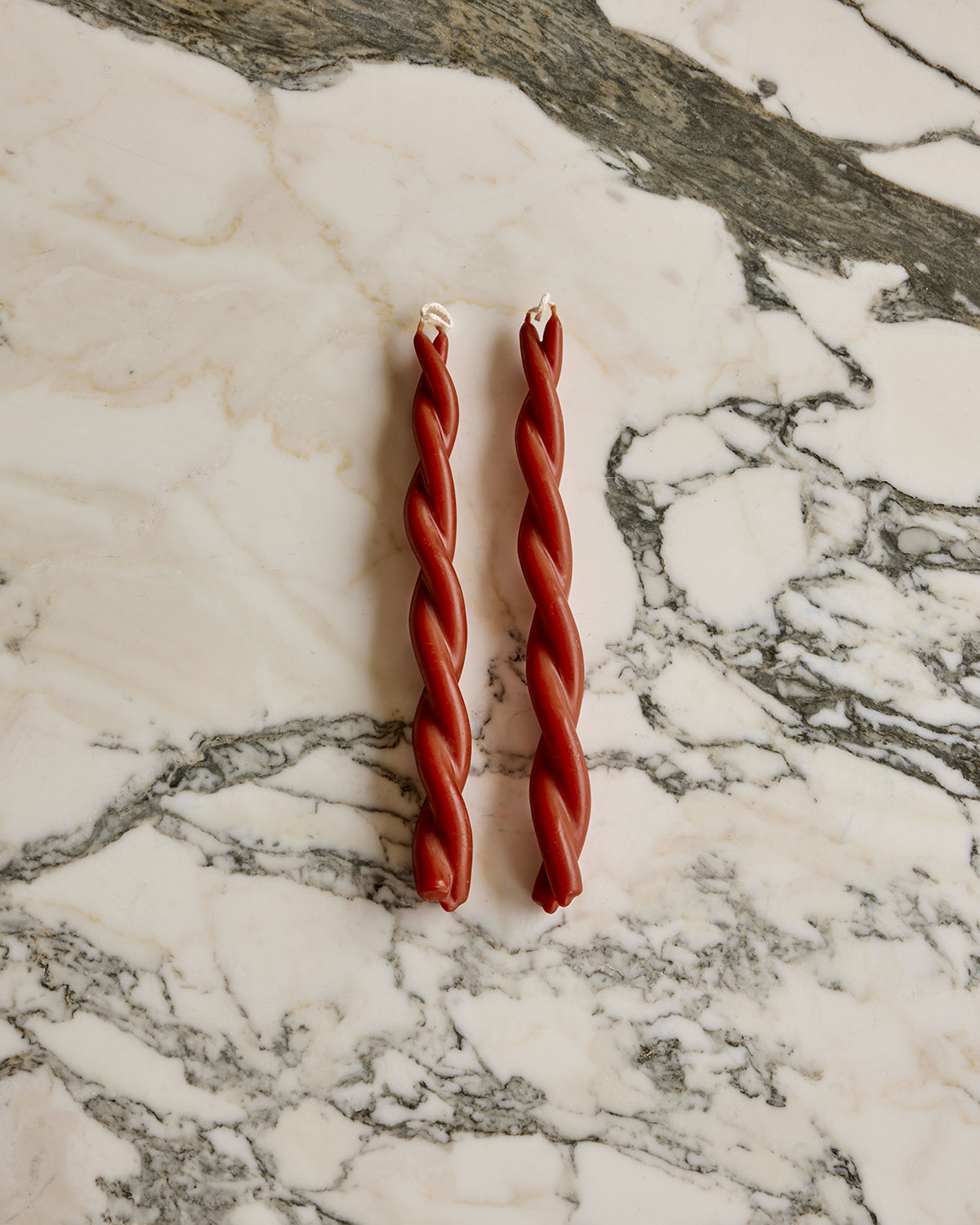 Pair of Twisted Tapers - Turkish Red