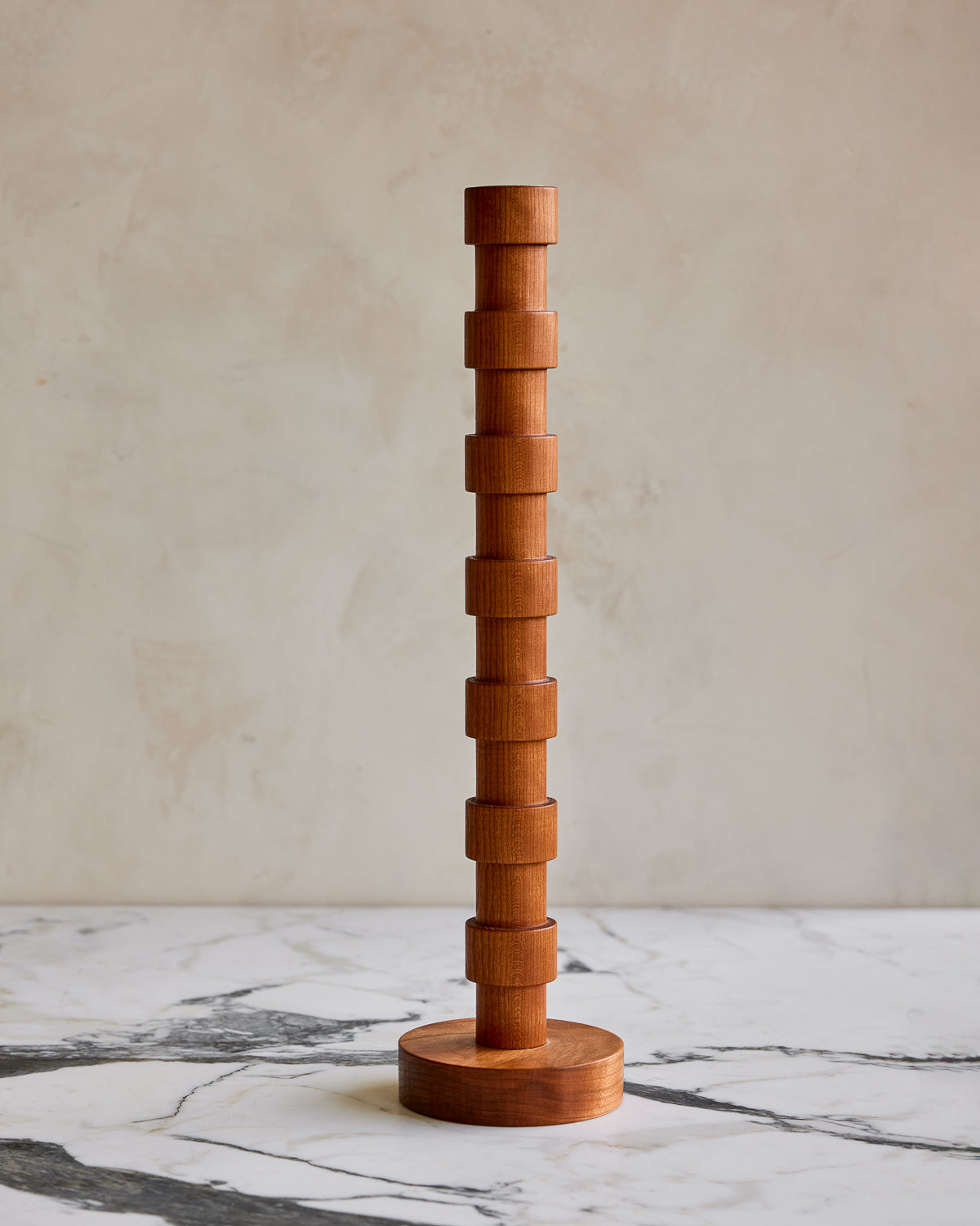 Tall modern cherry Franc wooden candle holder