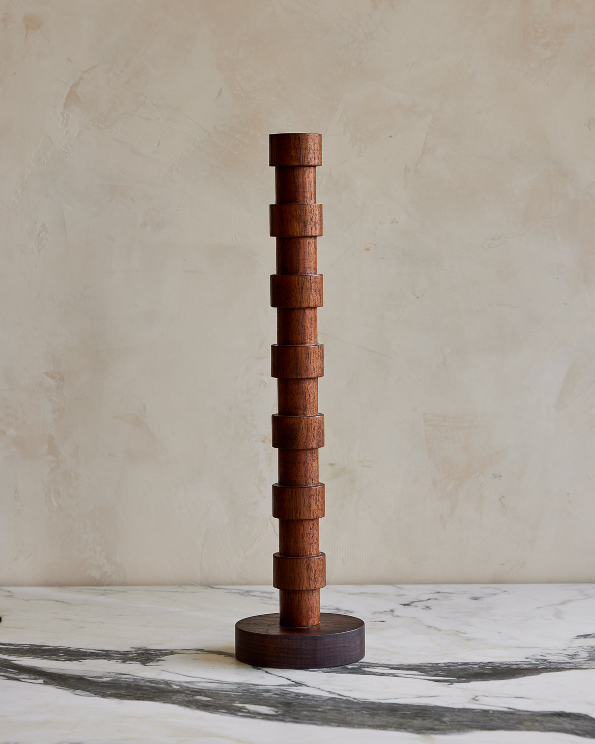 Tall modern black walnut Franc wooden candle holder