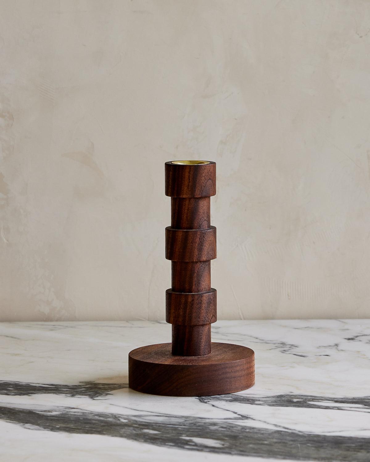 Short modern black walnut Franc wooden candle holder