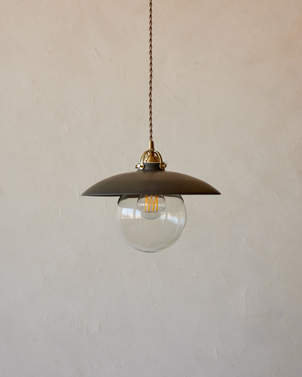 #shade-finish_almost black ceramic  #Cord-Color---Glass_Beige Cord - Clear Globe
