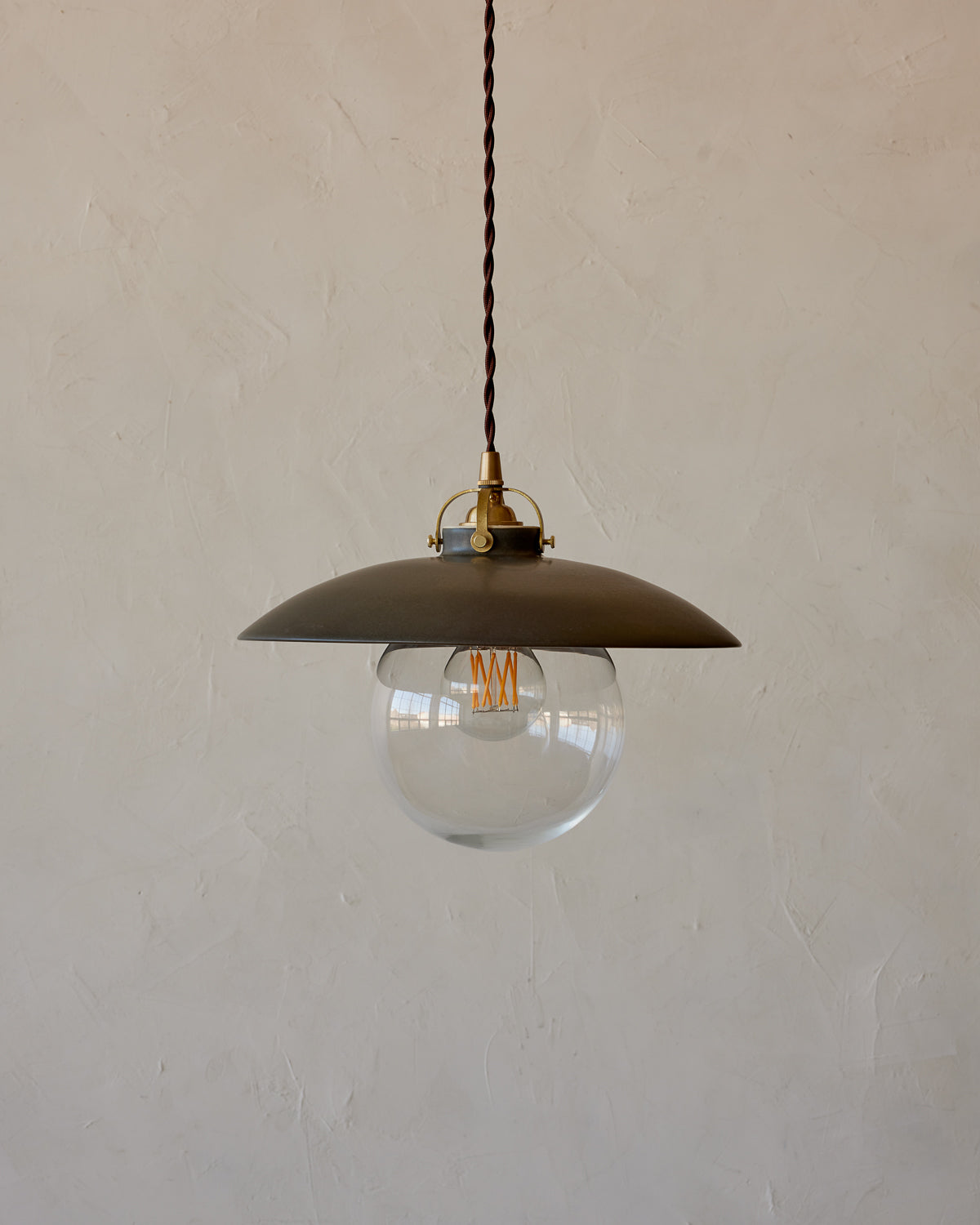 #shade-finish_almost black ceramic  #Cord-Color---Glass_Brown Cord - Clear Globe