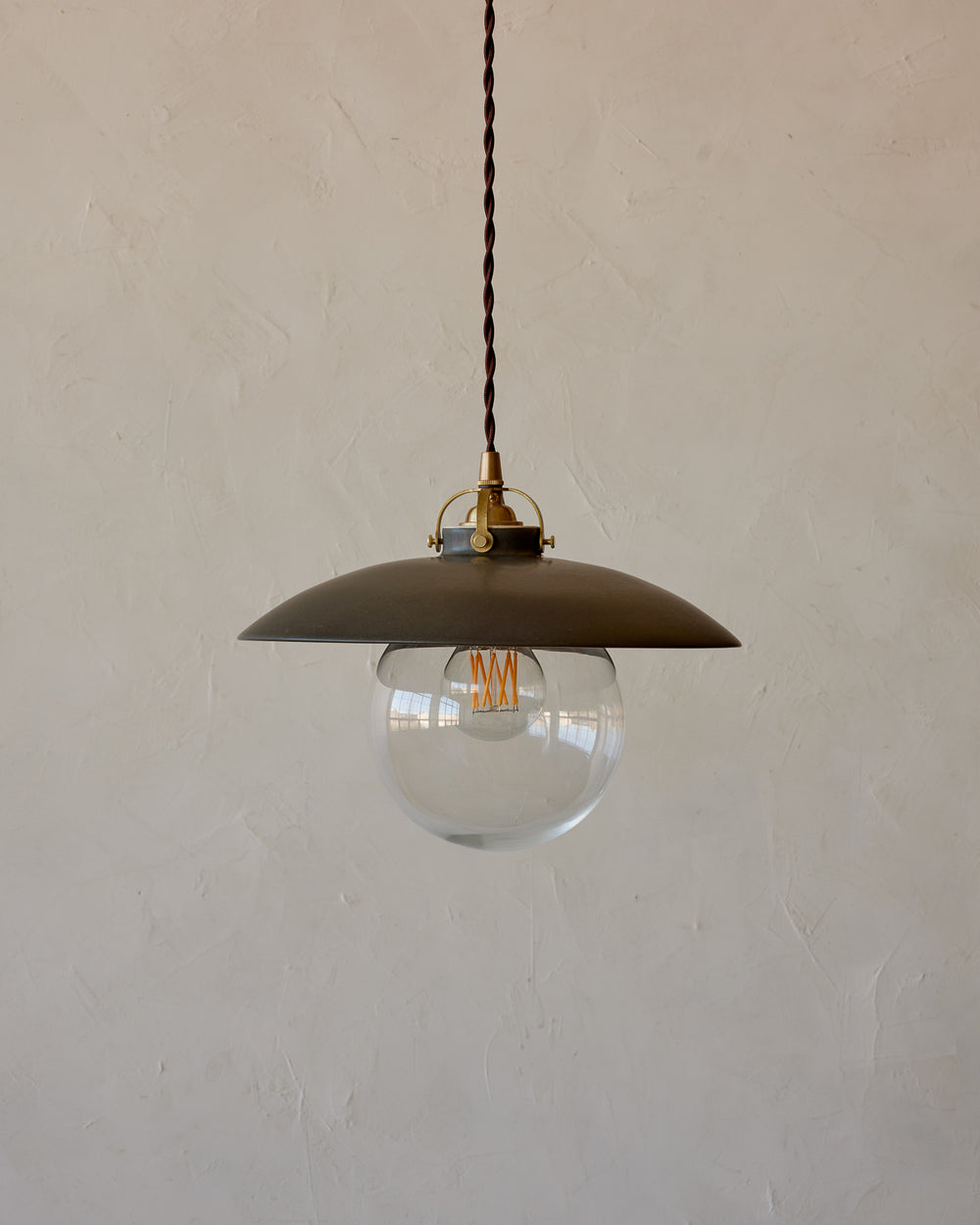 #shade-finish_almost black ceramic  #Cord-Color---Glass_Brown Cord - Clear Globe