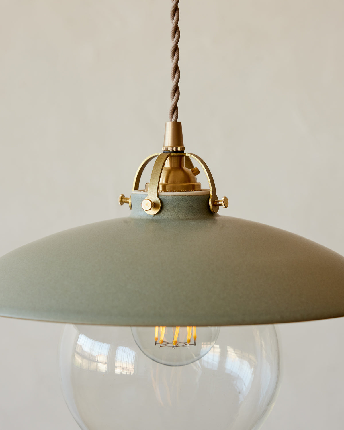 #shade-finish_olivine ceramic #Cord-Color---Glass_Beige Cord - Clear Globe