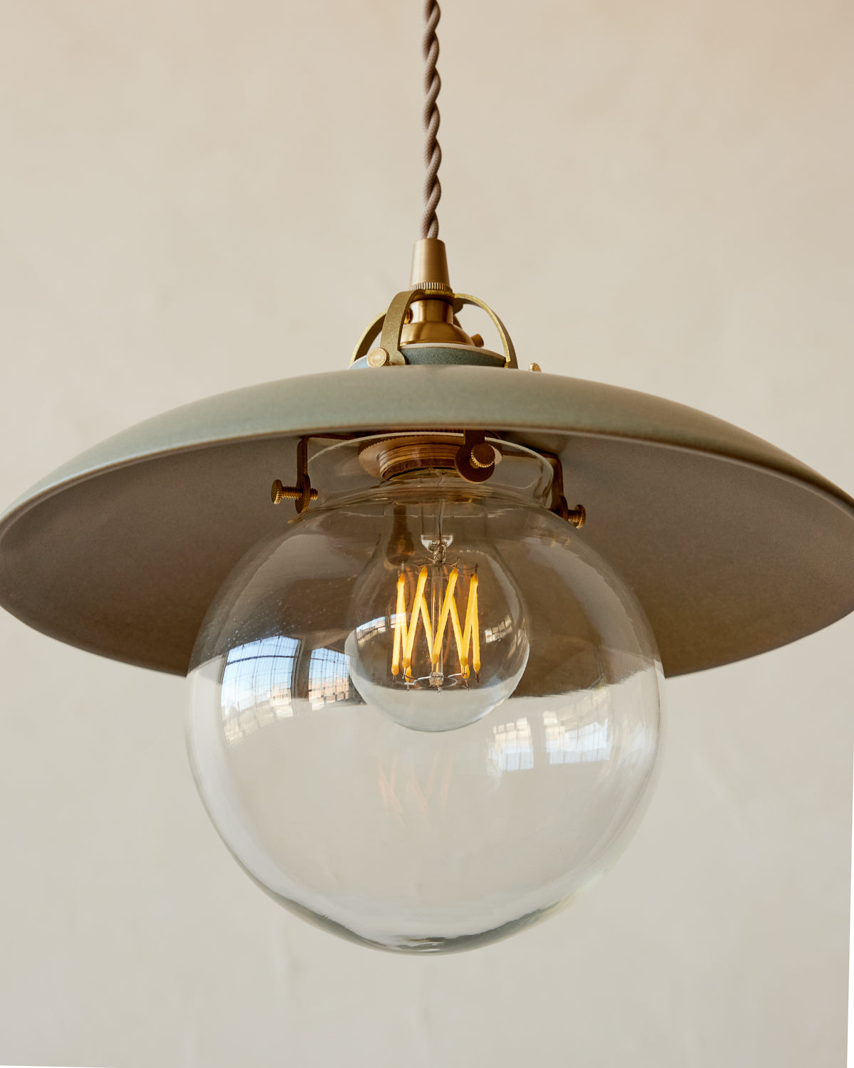 #shade-finish_olivine ceramic #Cord-Color---Glass_Beige Cord - Clear Globe