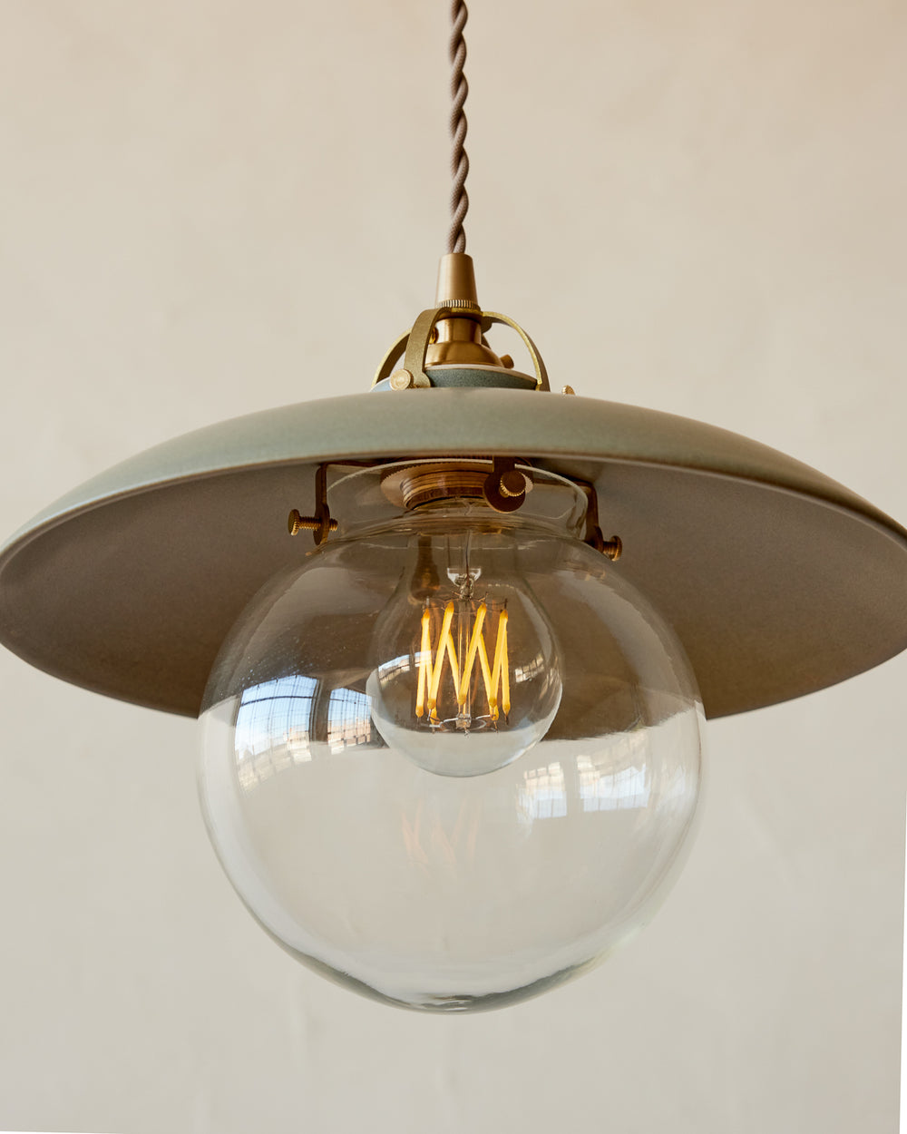 #shade-finish_olivine ceramic #Cord-Color---Glass_Beige Cord - Clear Globe
