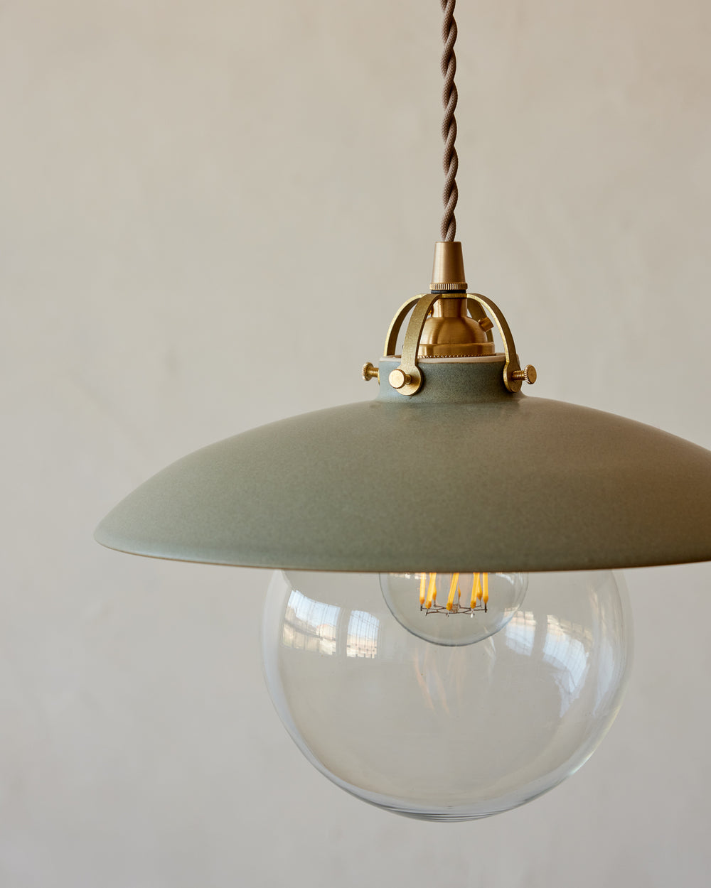#shade-finish_olivine ceramic #Cord-Color---Glass_Beige Cord - Clear Globe