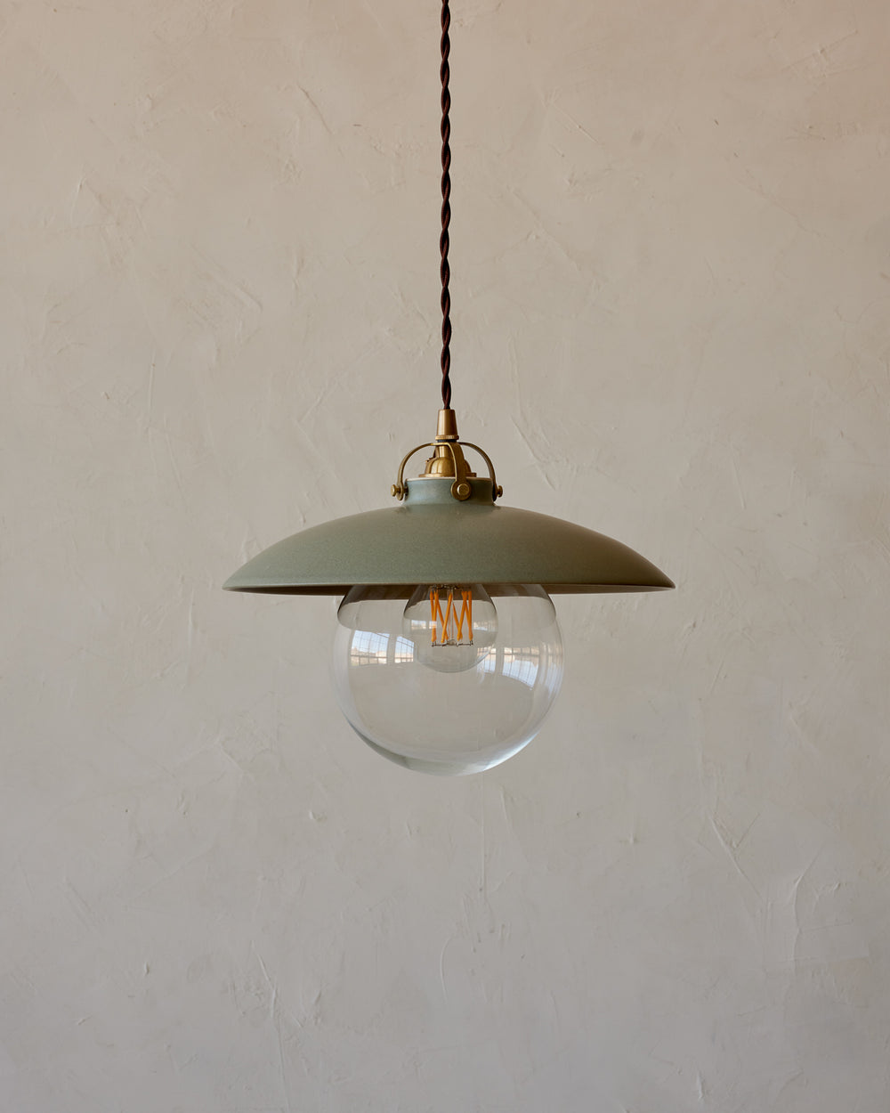 #shade-finish_olivine ceramic #Cord-Color---Glass_Brown Cord - Clear Globe