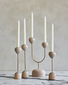 Maple and brass flower inspired candle holders