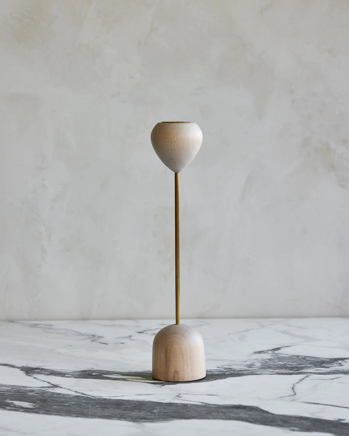 Modern maple and brass flower inspired candle holder