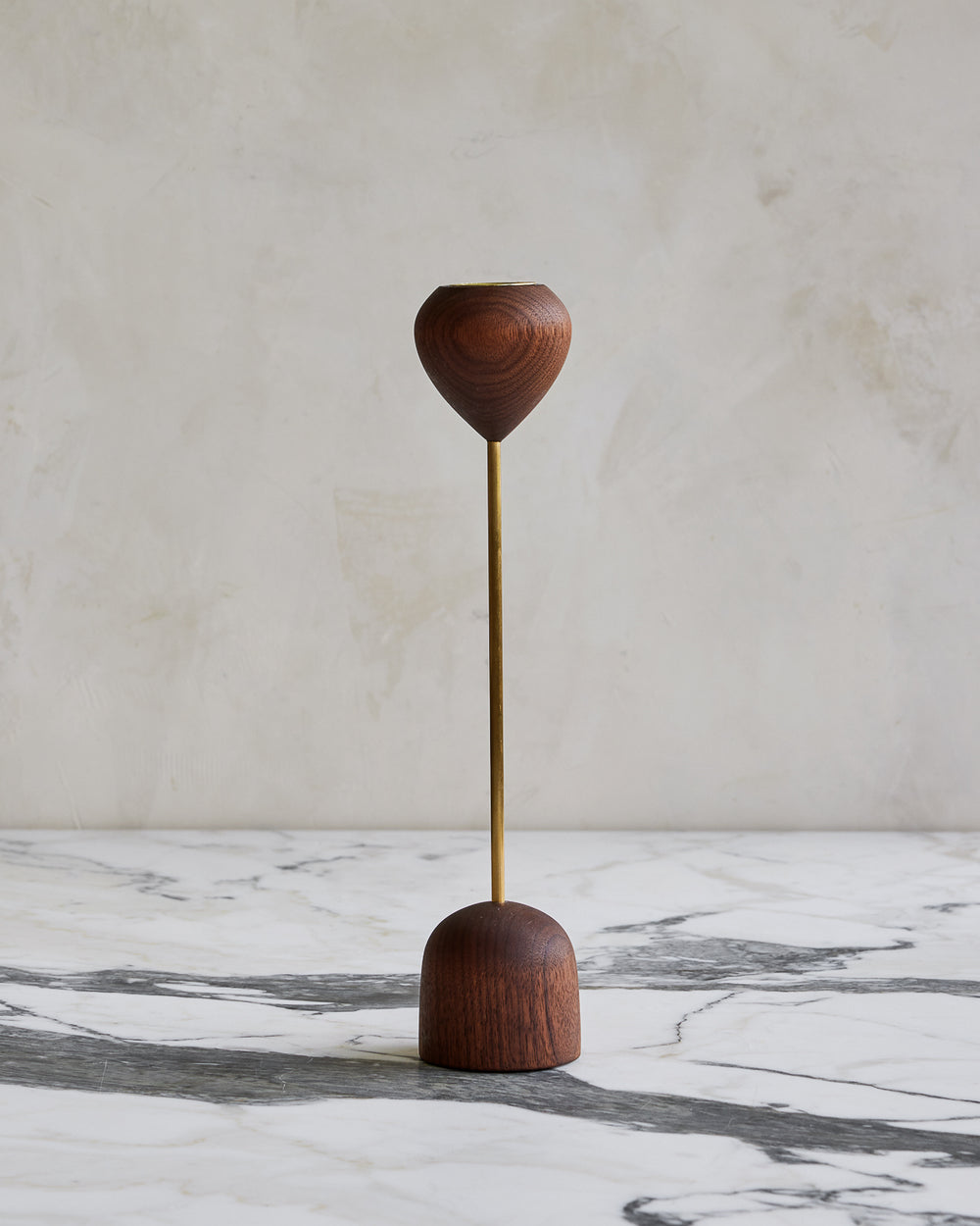 Modern black walnut and brass flower inspired candle holder #wood-finish_black walnut #size_large