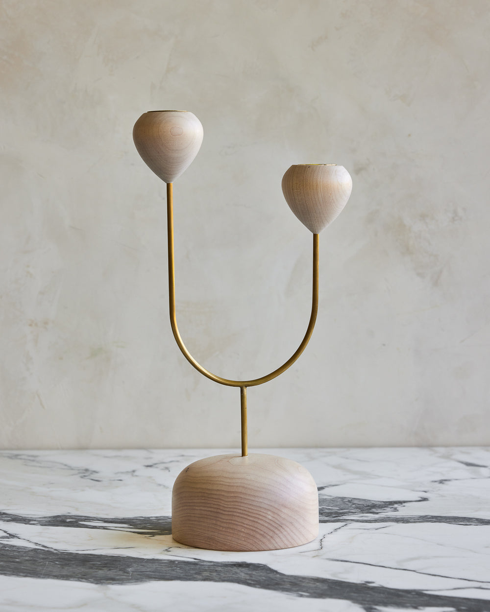 Modern maple and brass flower inspired candle holder #wood-finish_clear maple
