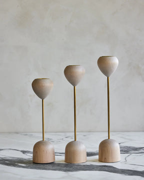 Maple and brass flower inspired candle holders