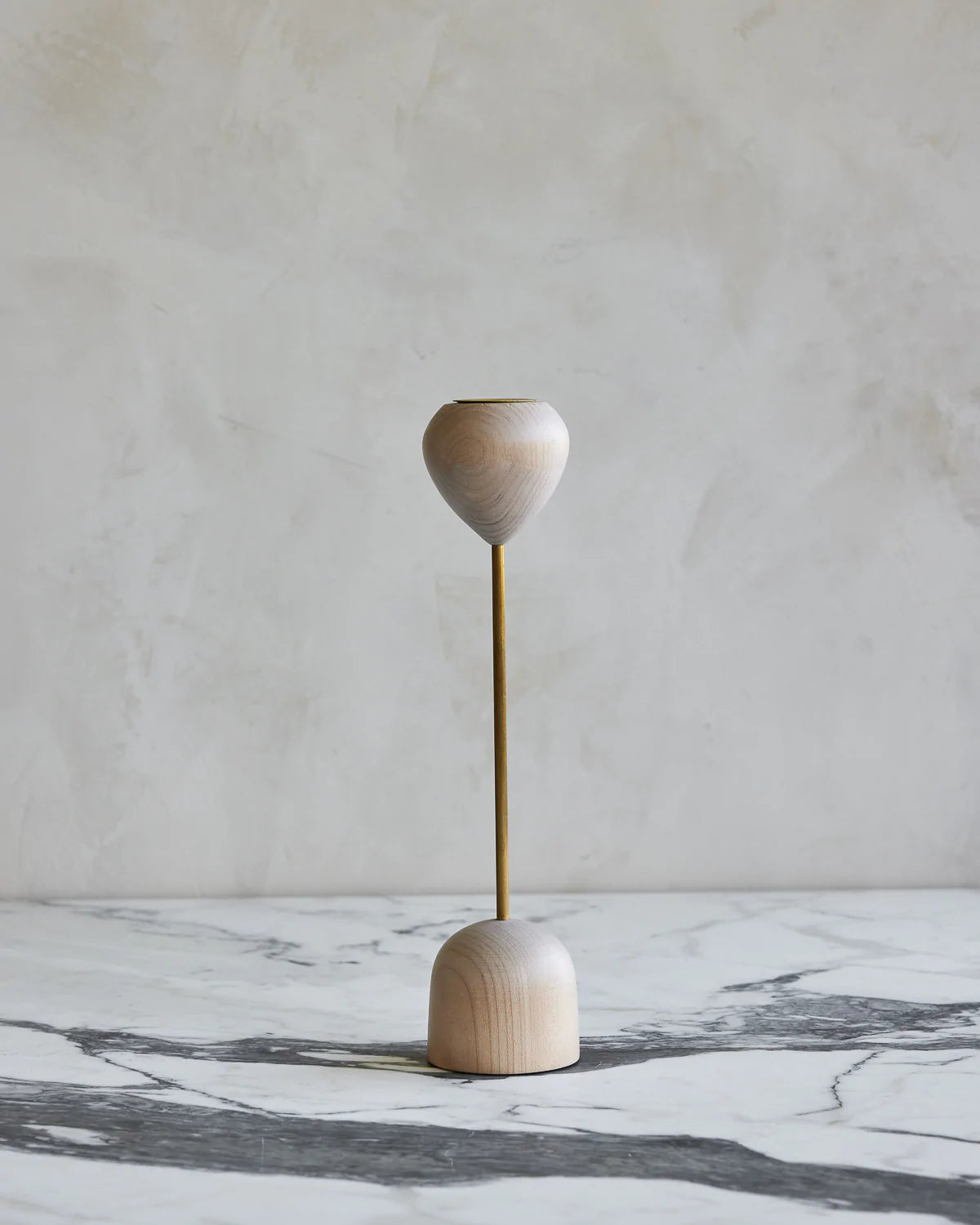 Modern maple and brass flower inspired candle holder