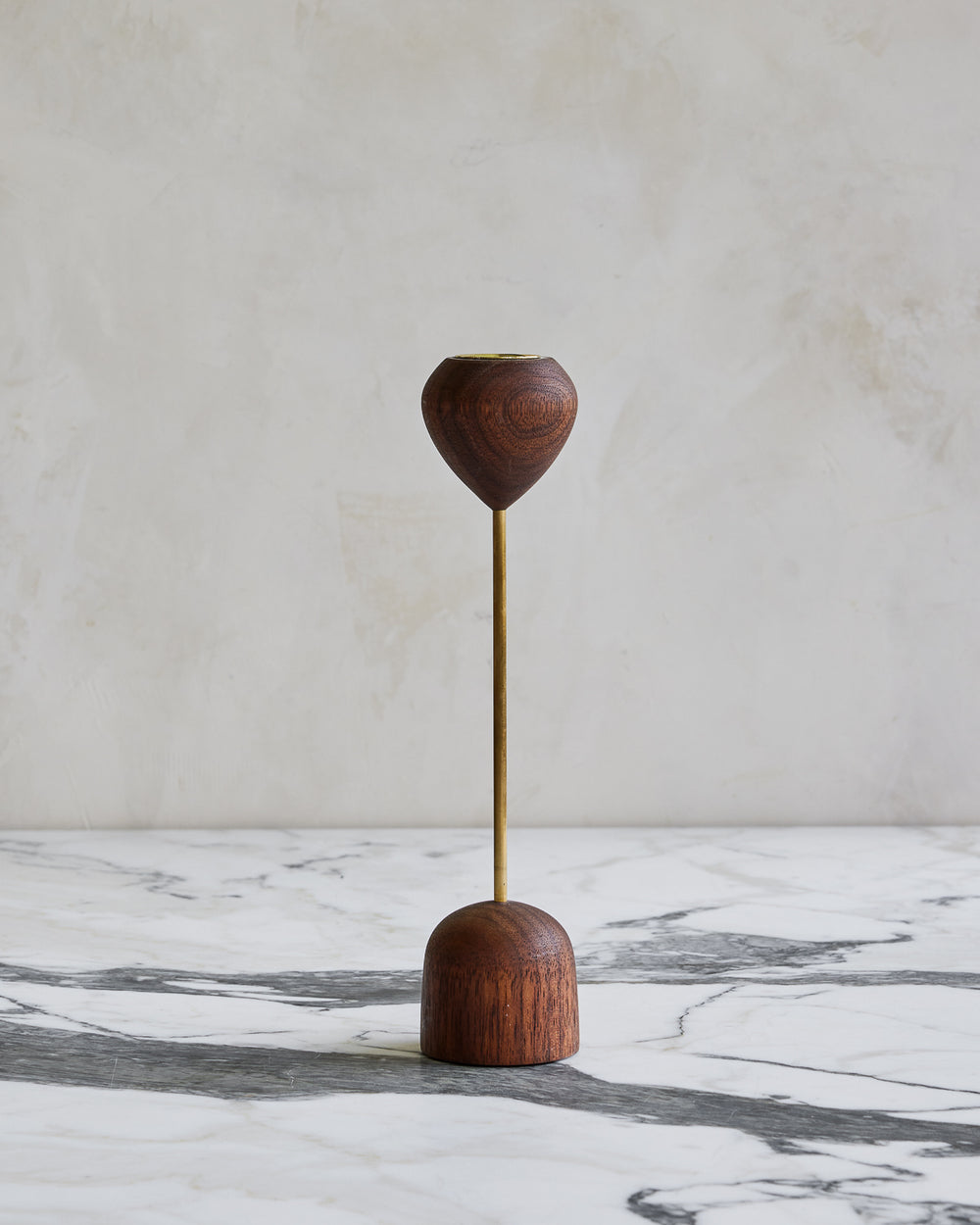 Modern black walnut and brass flower inspired candle holder #wood-finish_black walnut #size_medium