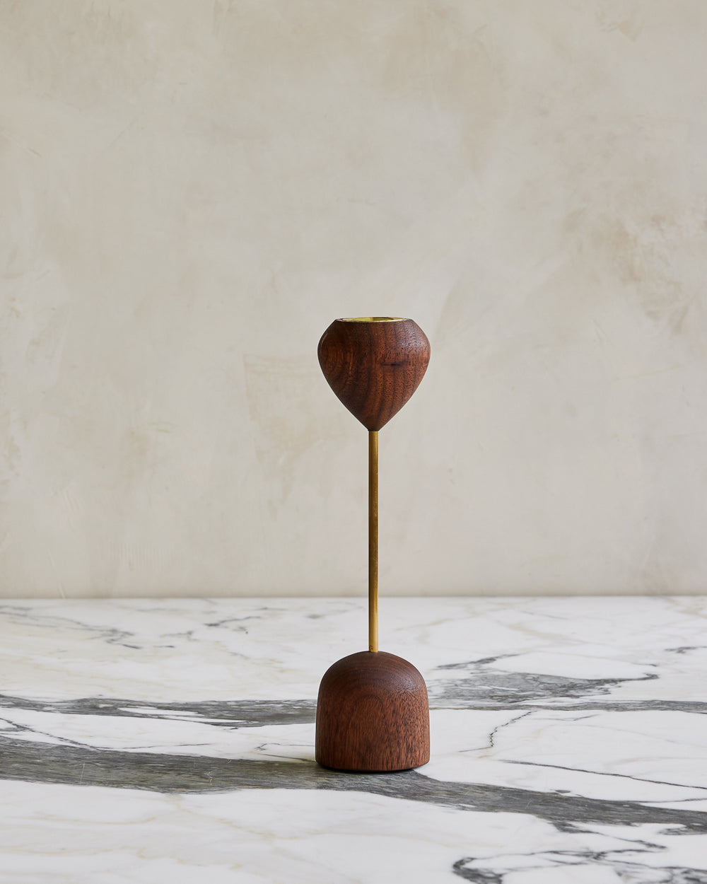 Modern black walnut and brass flower inspired candle holder #wood-finish_black walnut #size_small