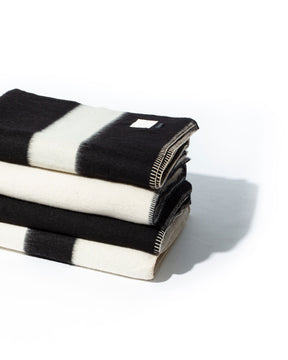 Soft heavy duty recycled black throw with white stripes