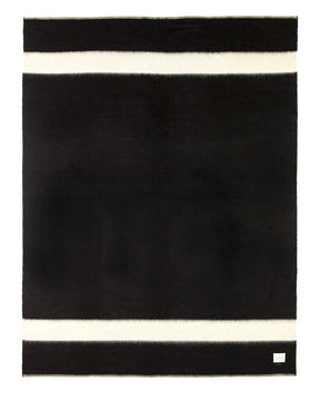 Soft heavy duty recycled black throw with white stripes
