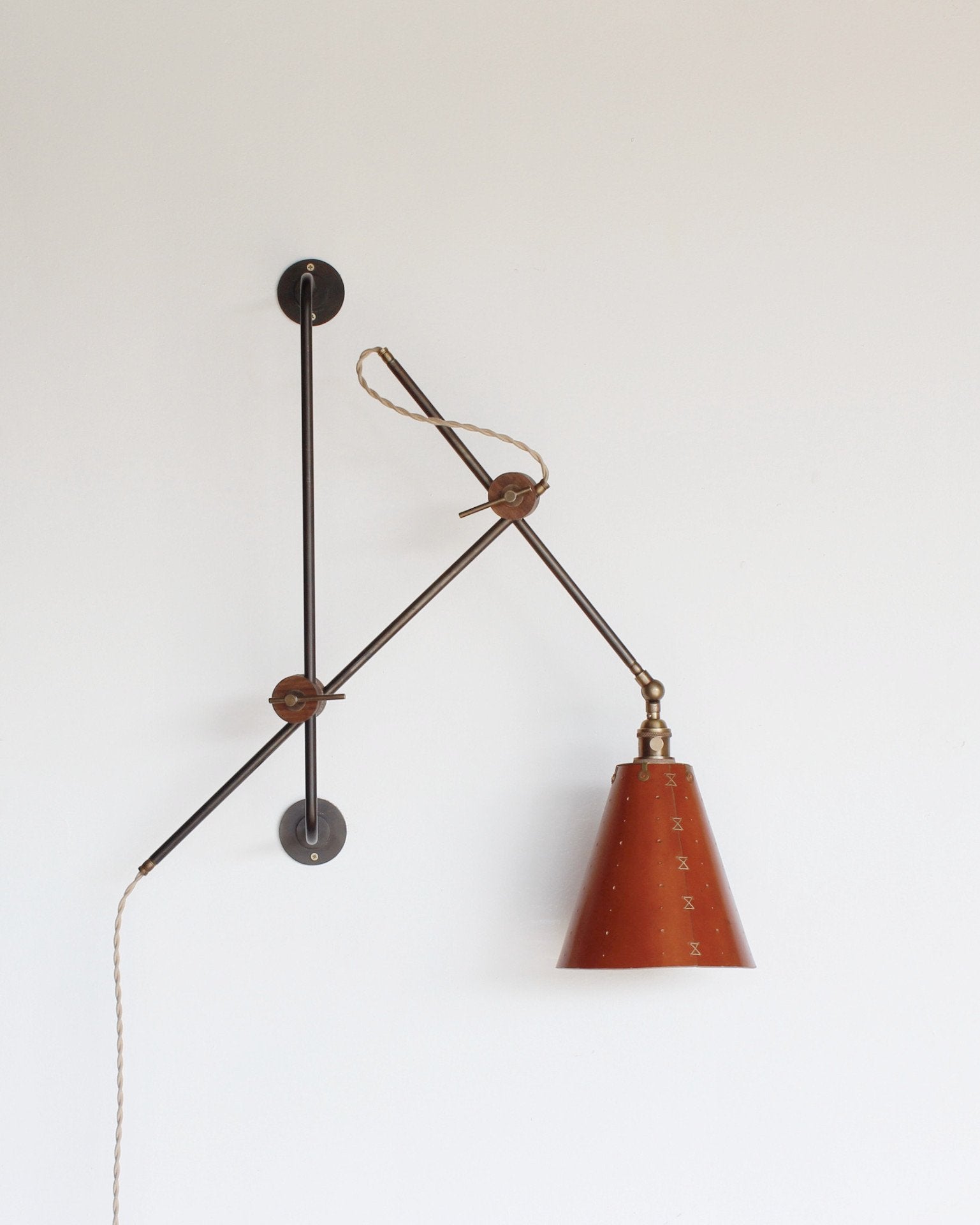 Grace Articulating Wall Lamp - Lighting - Lostine #shade-finish_tan harness #wiring_plug-in
